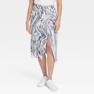 A New Day Satin Ruched Skirt Wave Print Size XL